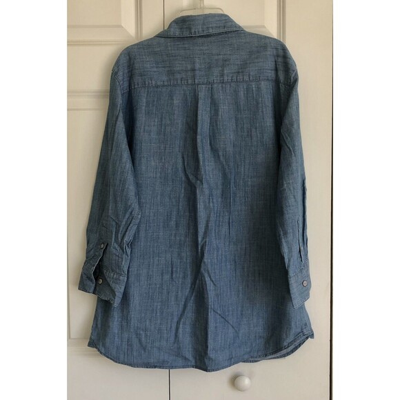 CONYON RIVER DEMIN BLUE BLUSE SHIRT, SIZE M, V NECK, BUTTON DOWN 1 - Picture 7 of 8